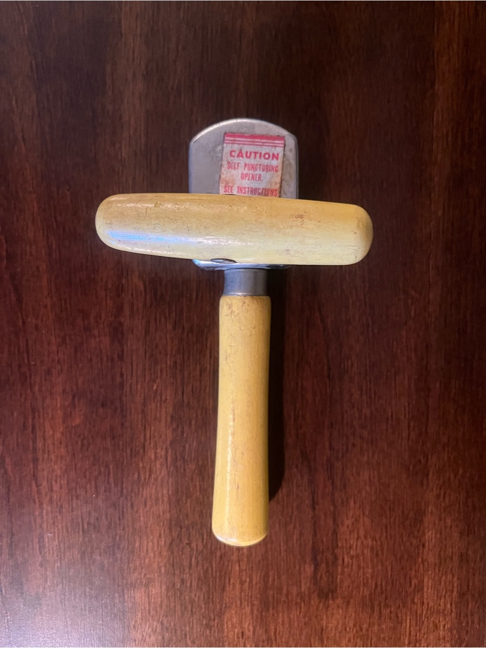Antique Vintage Edlund Co No 5 Wood Handle Can Opener Handheld in Yellow